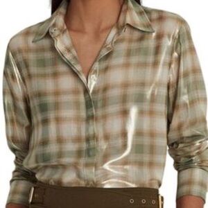 Ralph Laurent Plaid metallic georgette women’s shirt  size XXL.